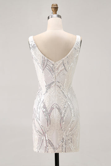 Robe courte moulante à paillettes blanche scintillante